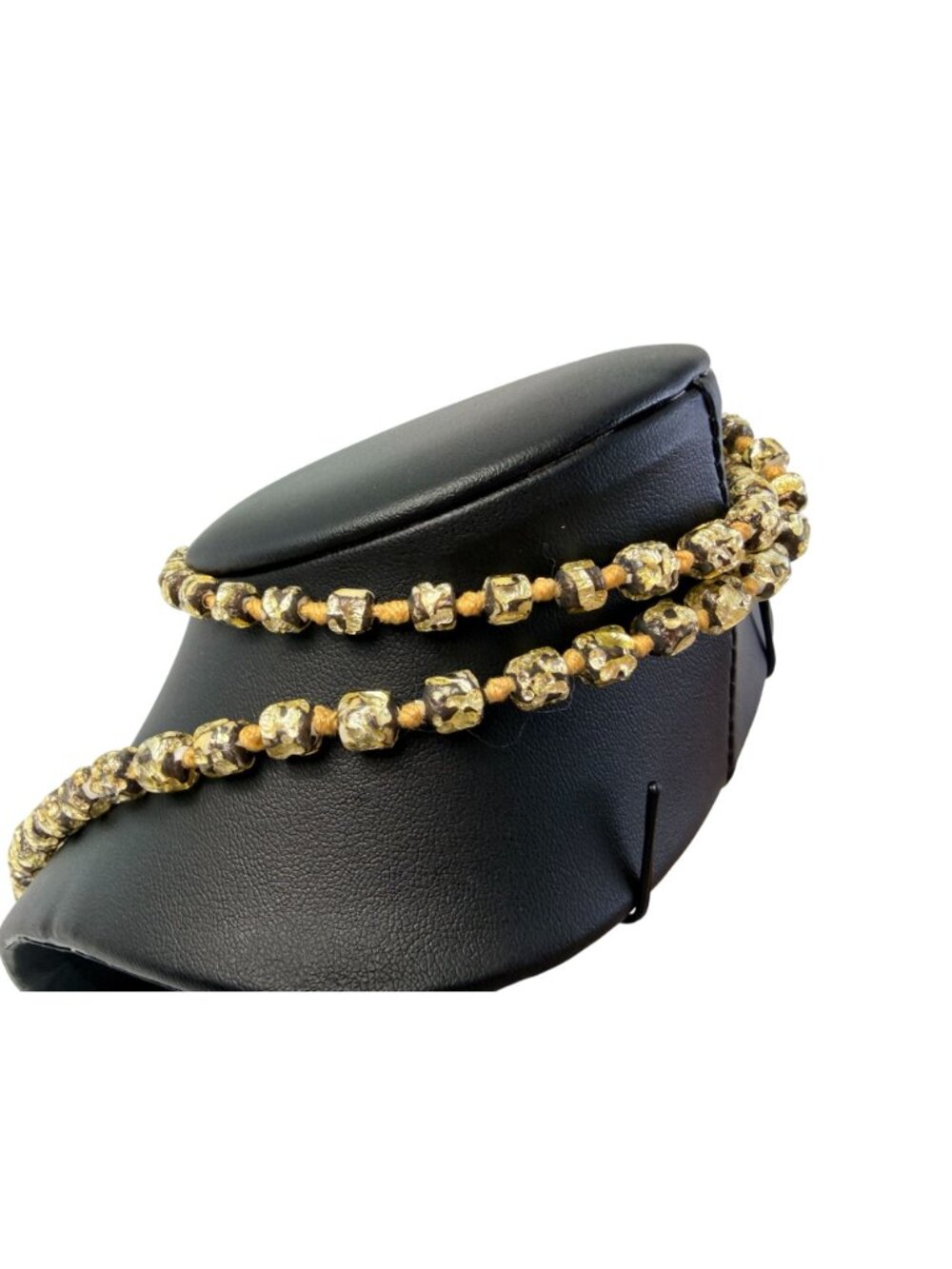 Vintage Murano Chunky Knotted Resin Prayer Bead Necklace Gold Foil Black 32" - Picture 11 of 11
